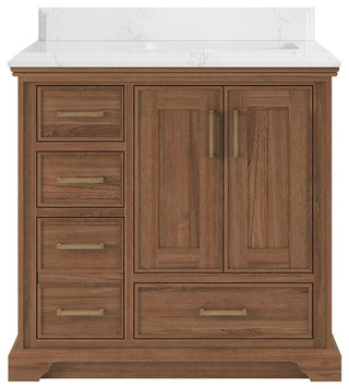 Charlotte Teak 36" Bathroom Vanity Right Offset Dark Natural 1.5" Empira Quartz