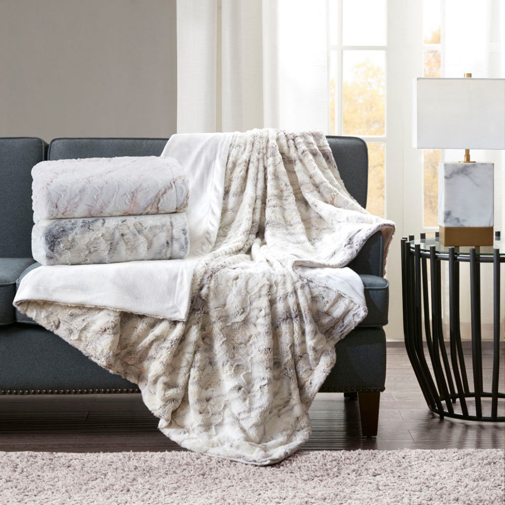 Madison Park Sachi Oversized Faux Fur Throw, Blush