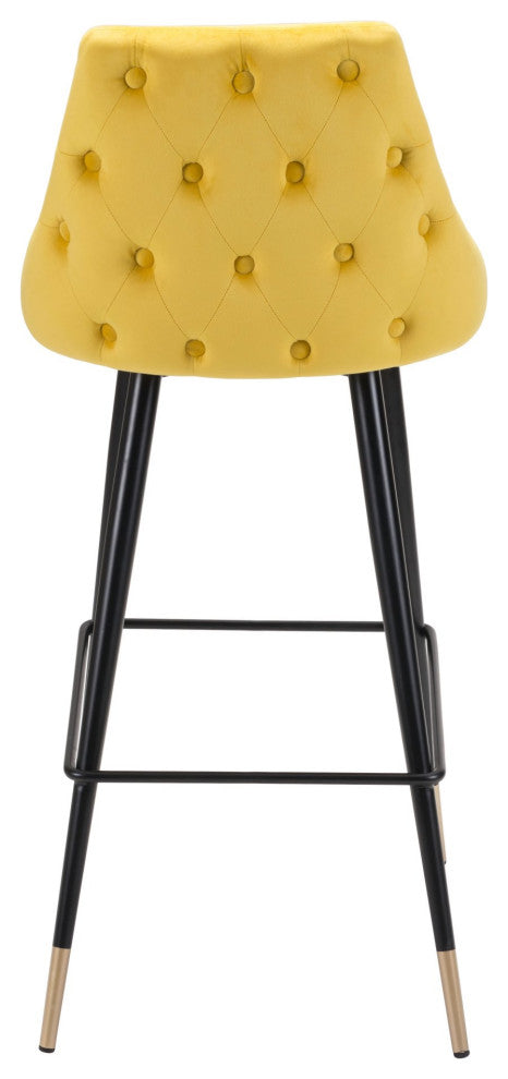 Bar Stool Chair Barstool, Steel Metal, Fabric, Yellow, Black, Gold, Cafe Bistro