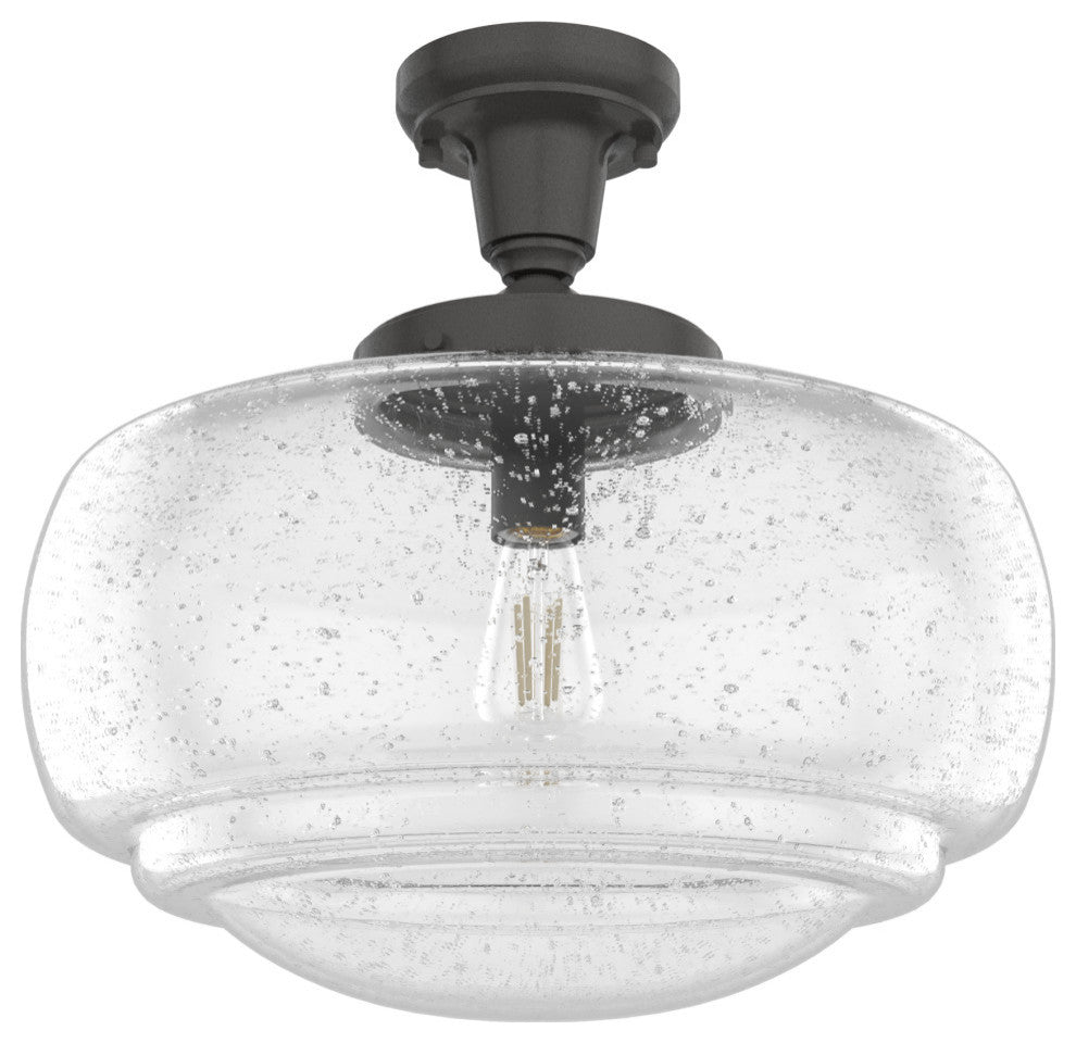 Hunter 16" Saddle Creek Noble Bronze 1-Light Seeded Glass Pendant Fixture