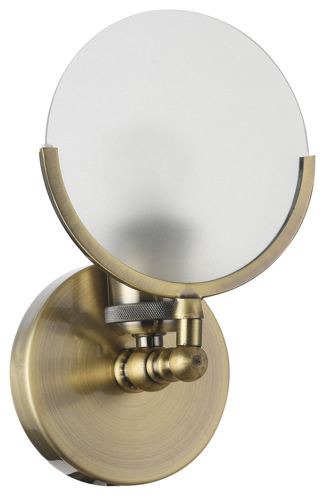 Wall Sconce With Round Frosted Glass Shade, Brass Iron
