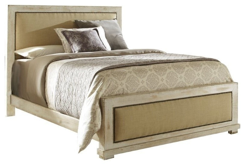 Progressive Furniture Willow Wood Upholstered King Bed in Distressed White