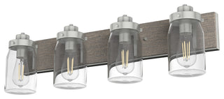 Devon Park Brushed Nickel and Grey Wood With Clear Glass 4 Light Vanity Wall