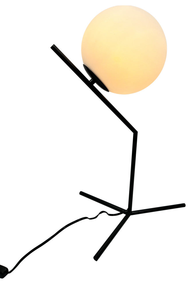 Mid Century 22 in. Black Table Lamp with White Glass Globe
