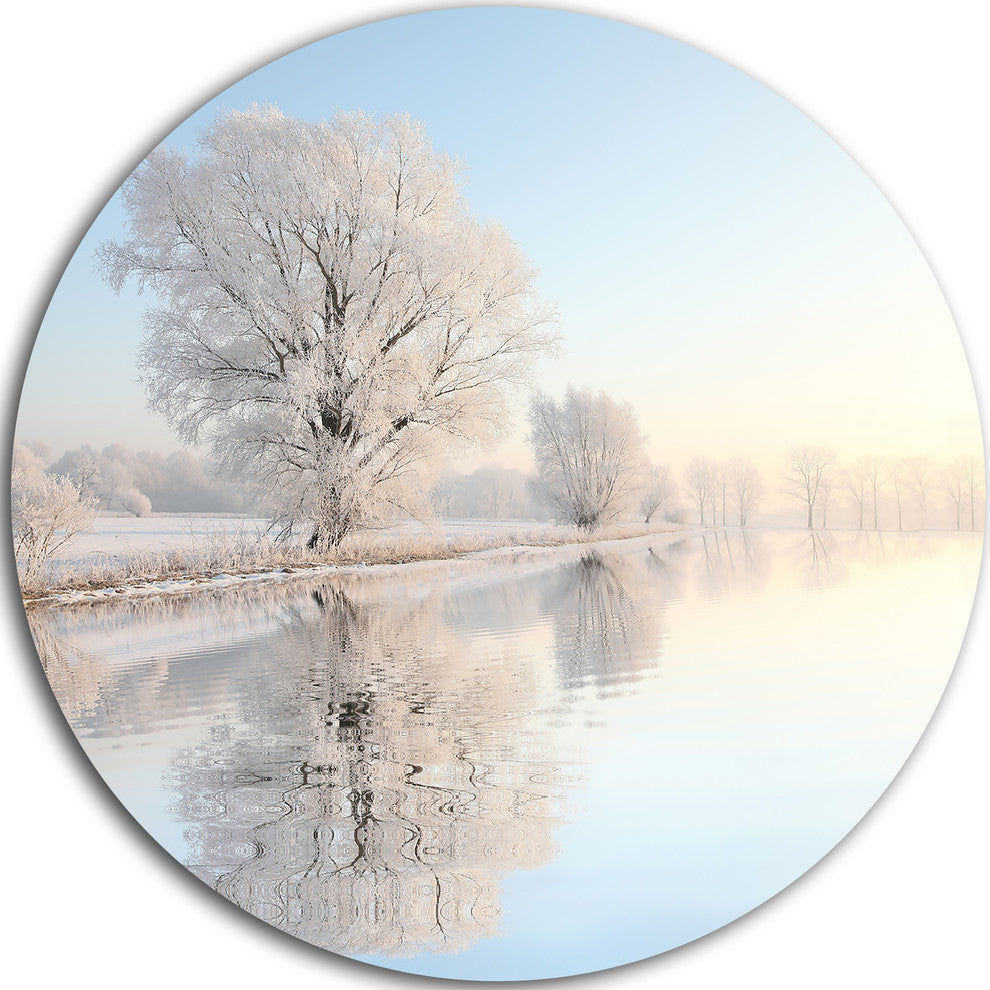 Frosty Winter Tree By Rising, Photo Large Disc Metal Wall Art, 23"