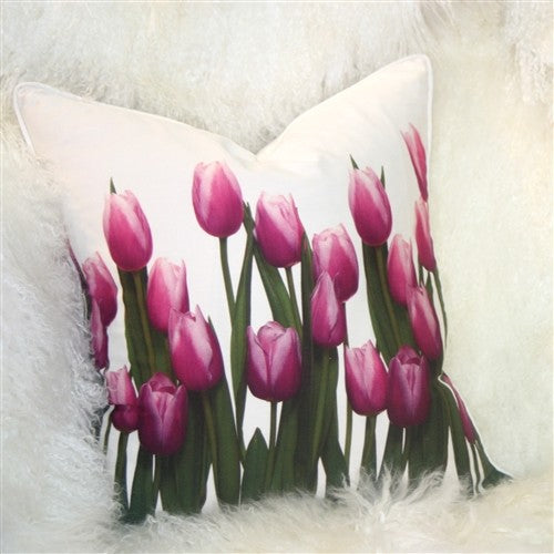 Pillow Decor - Vibrant Magenta Tulips 19 x 19 Throw Pillow