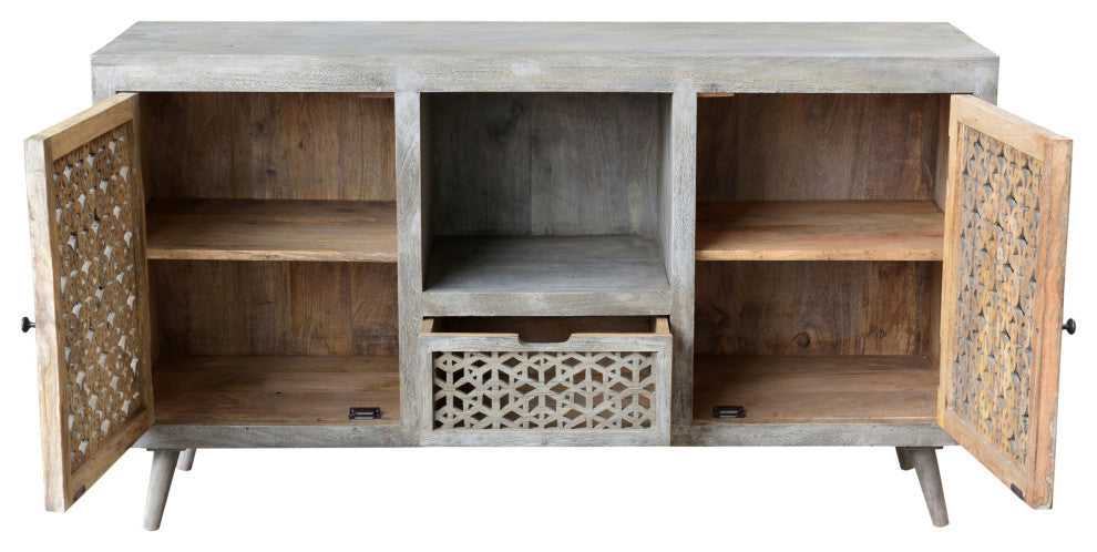 Halle 2 Doors, 1 Drawer Hand-Carved Media Console