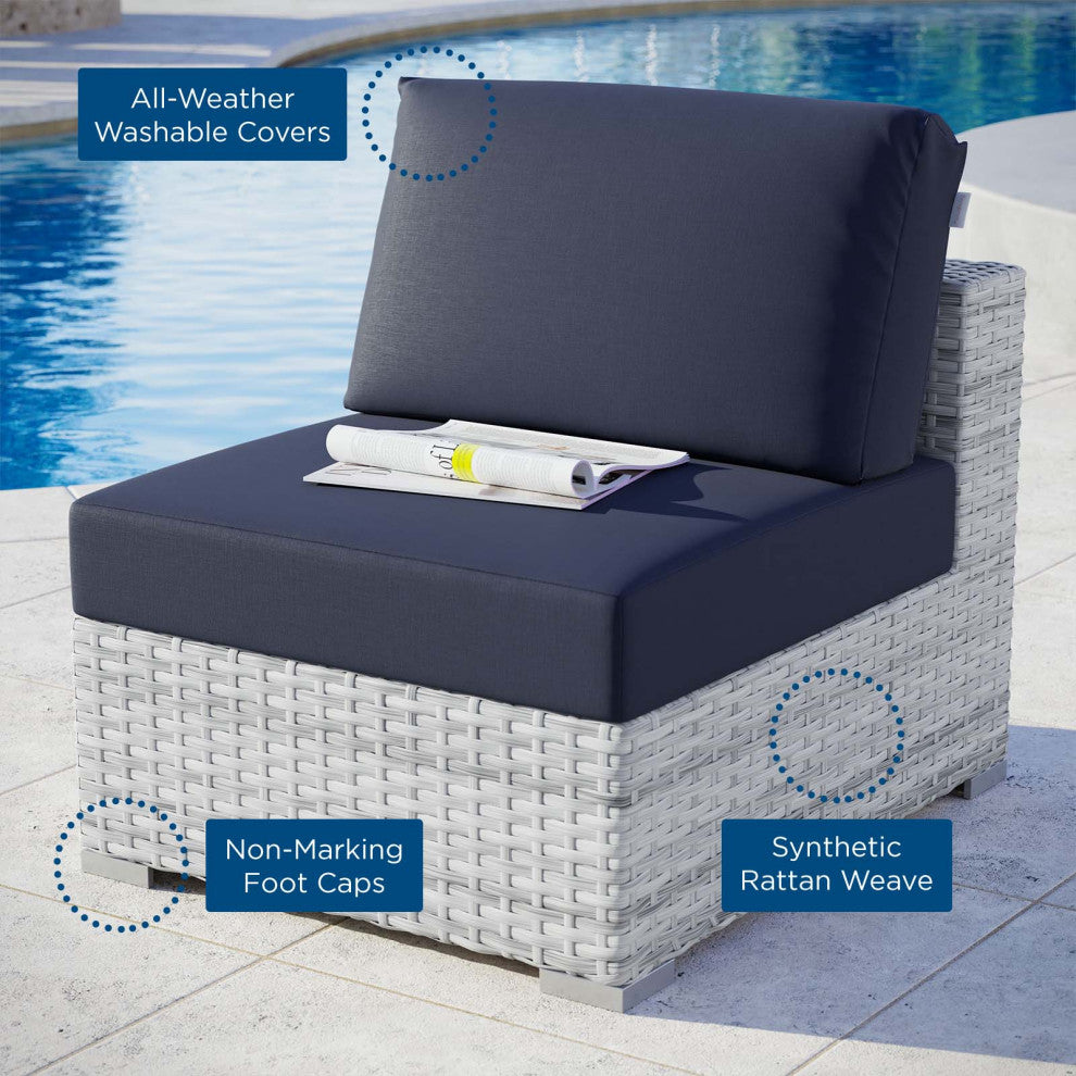 Lounge Chair, Rattan, Wicker, Gray Blue Navy, Modern, Outdoor Patio Cafe