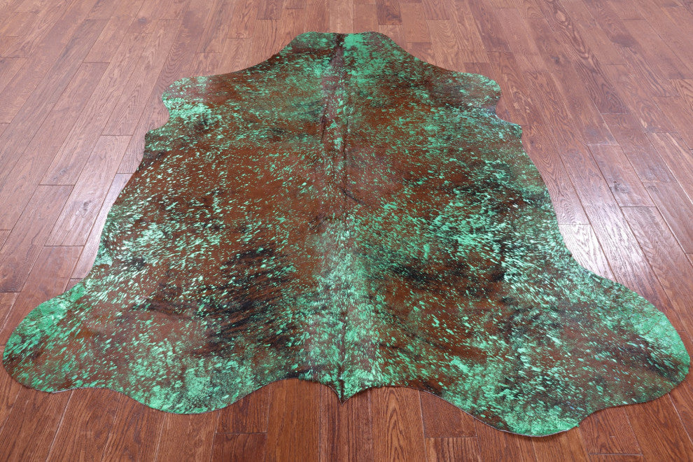 Green Metallic Cowhide Rug 6' 6" X 6' 2" C2158