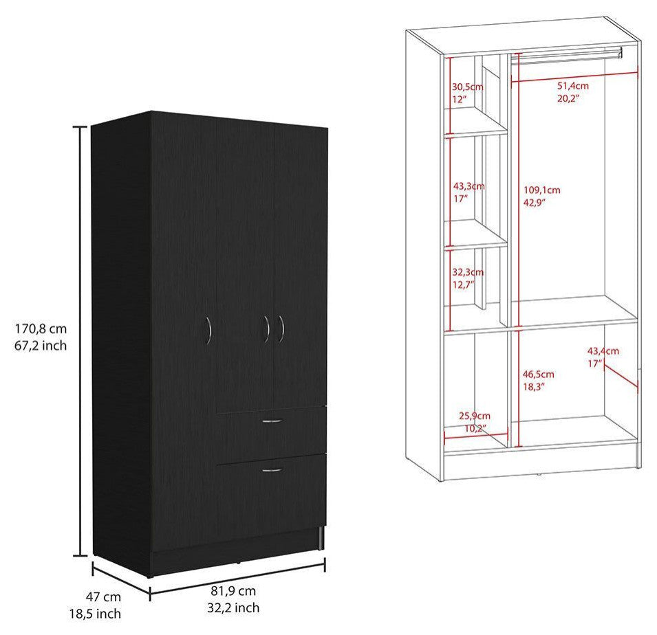 Crete 2-Piece Bedroom Set, Armoire and Dresser, Black/Pine