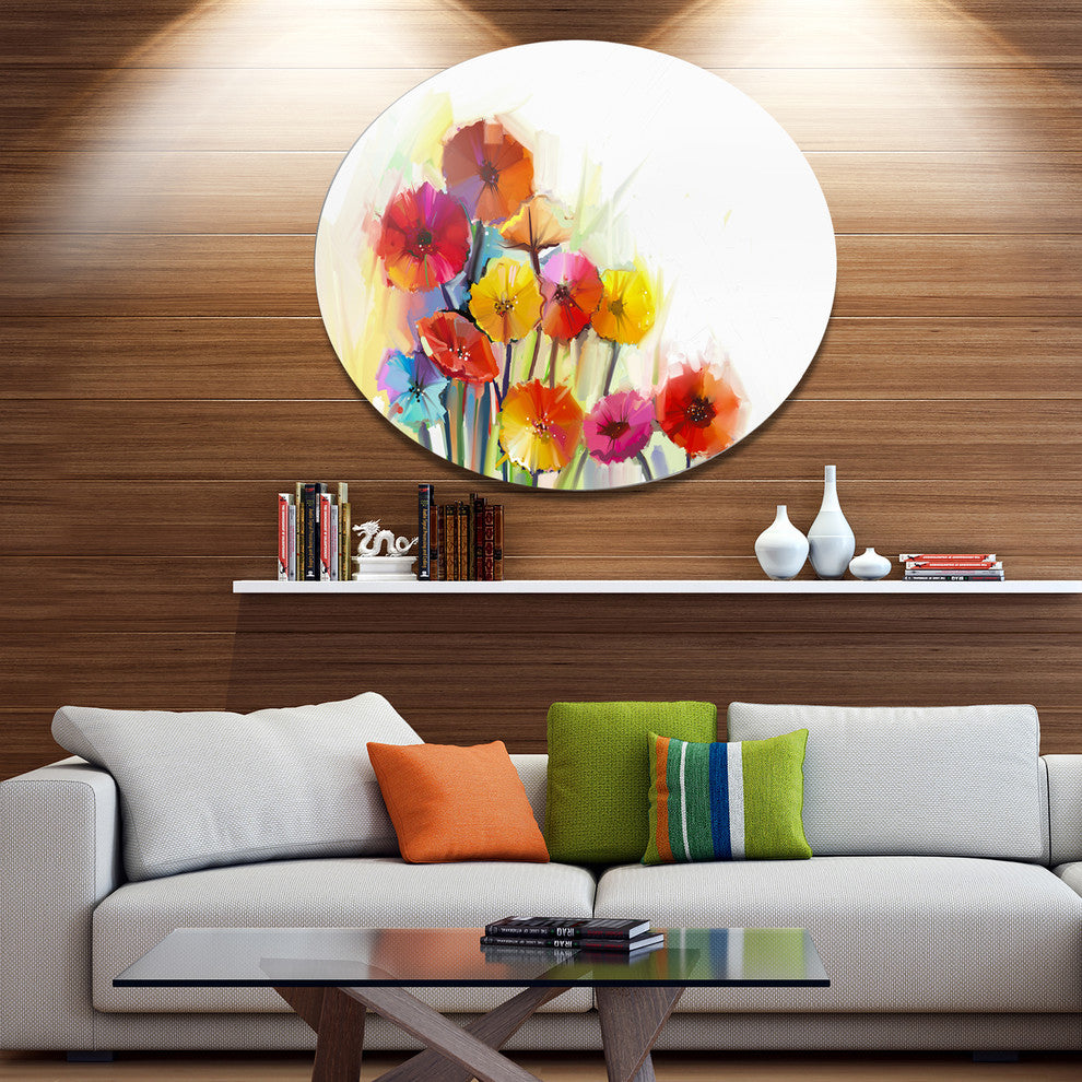 Colorful Gerbera Flowers Watercolor, Floral Round Wall Art, 23"