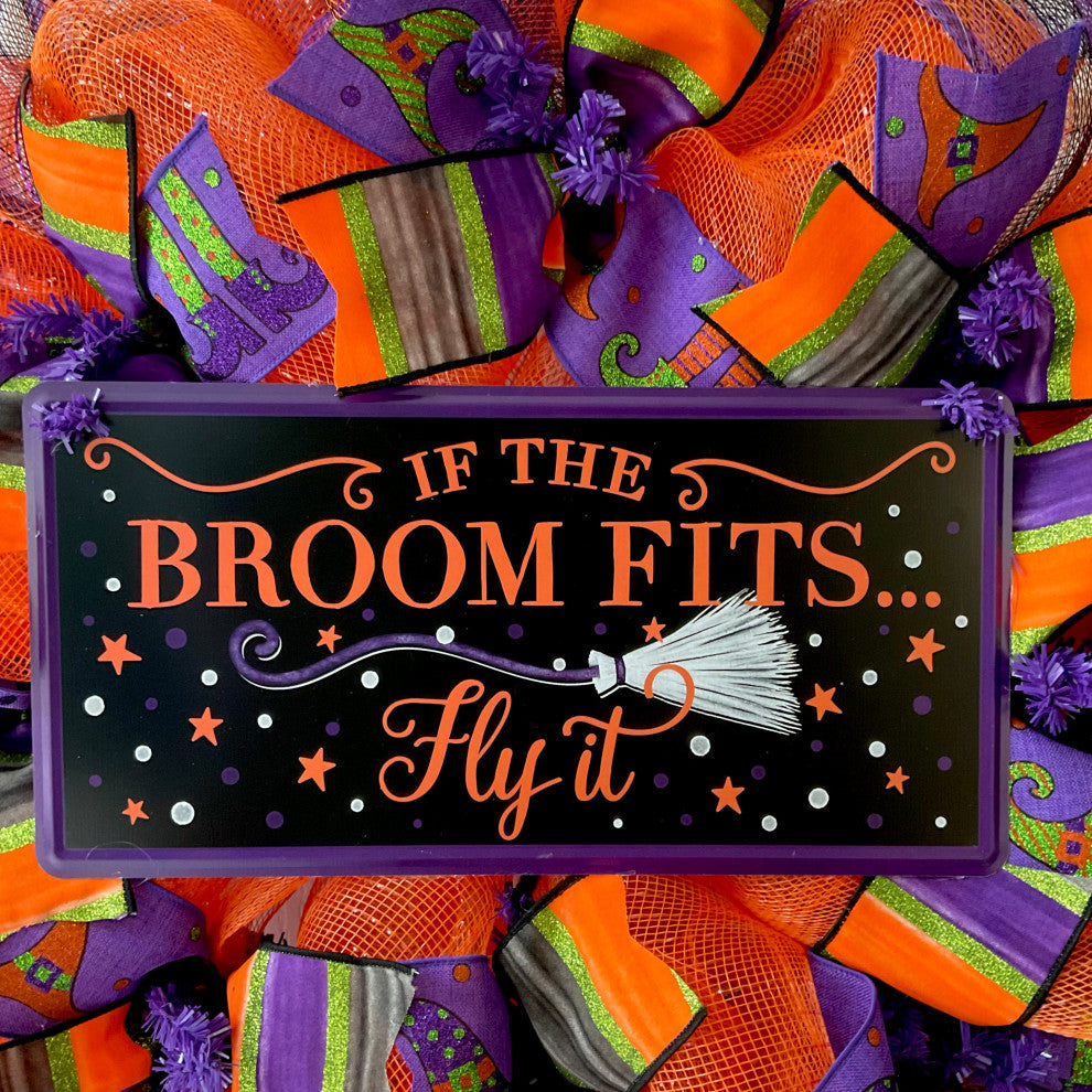 If The Broom Fits Fly It Halloween Handmade Wreath