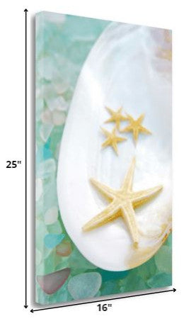 3" Four Yellow Starfish and Colorful Seaglass Giclee Wrap Canvas Wall Art