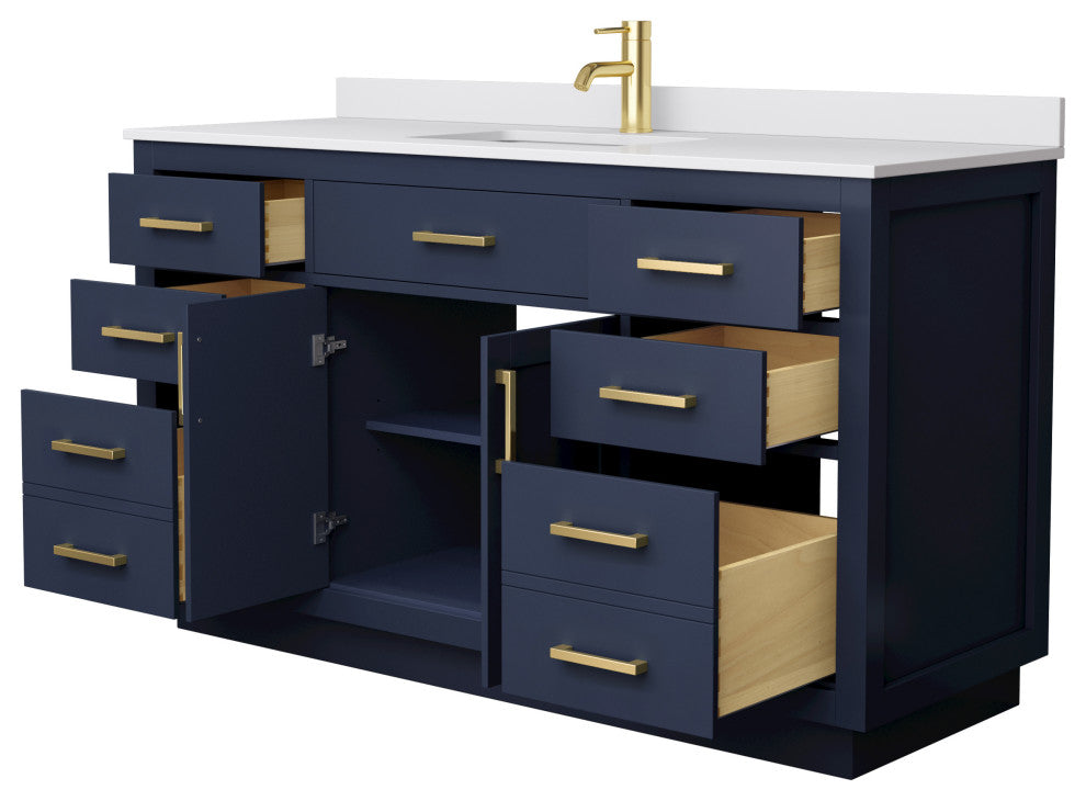 Beckett TK 60" Dark Blue Single Vanity,  Cultured Top, Gold Trim