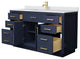 Beckett TK 60" Dark Blue Single Vanity,  Cultured Top, Gold Trim