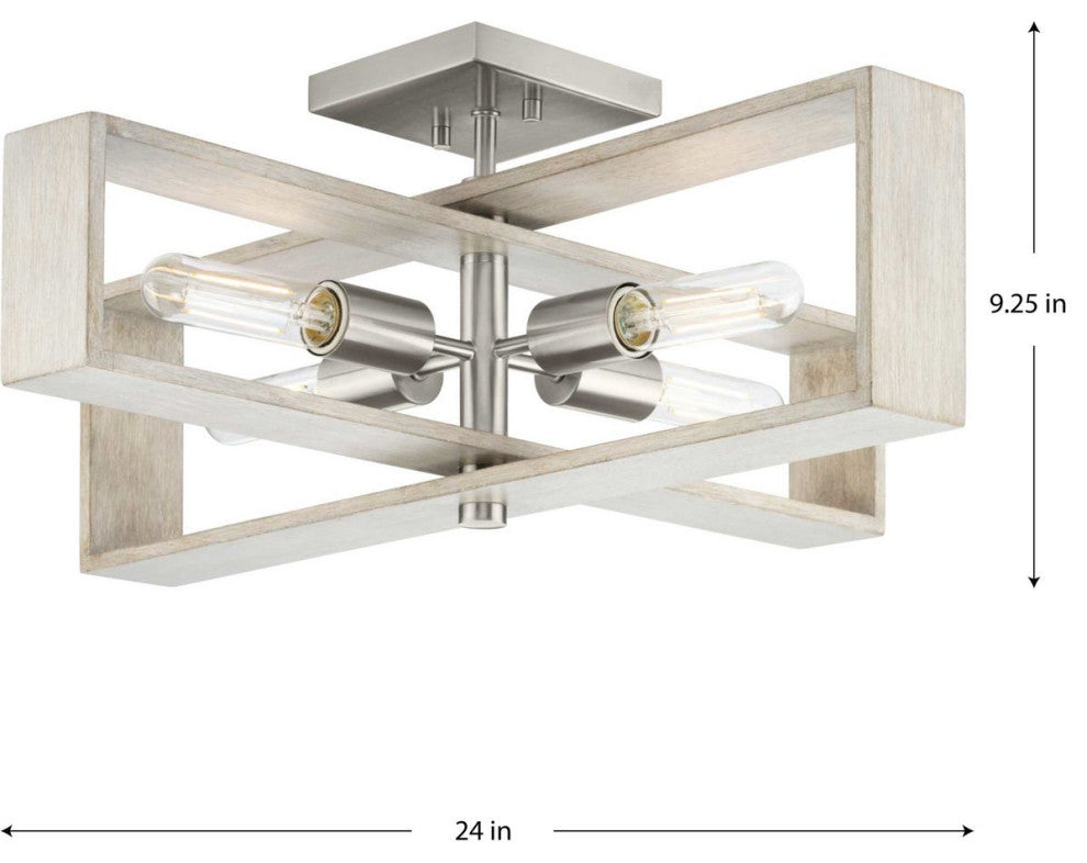 Boundary Collection 24" 4-Lt Semi-Flush Mount Light, Brushed Nickel