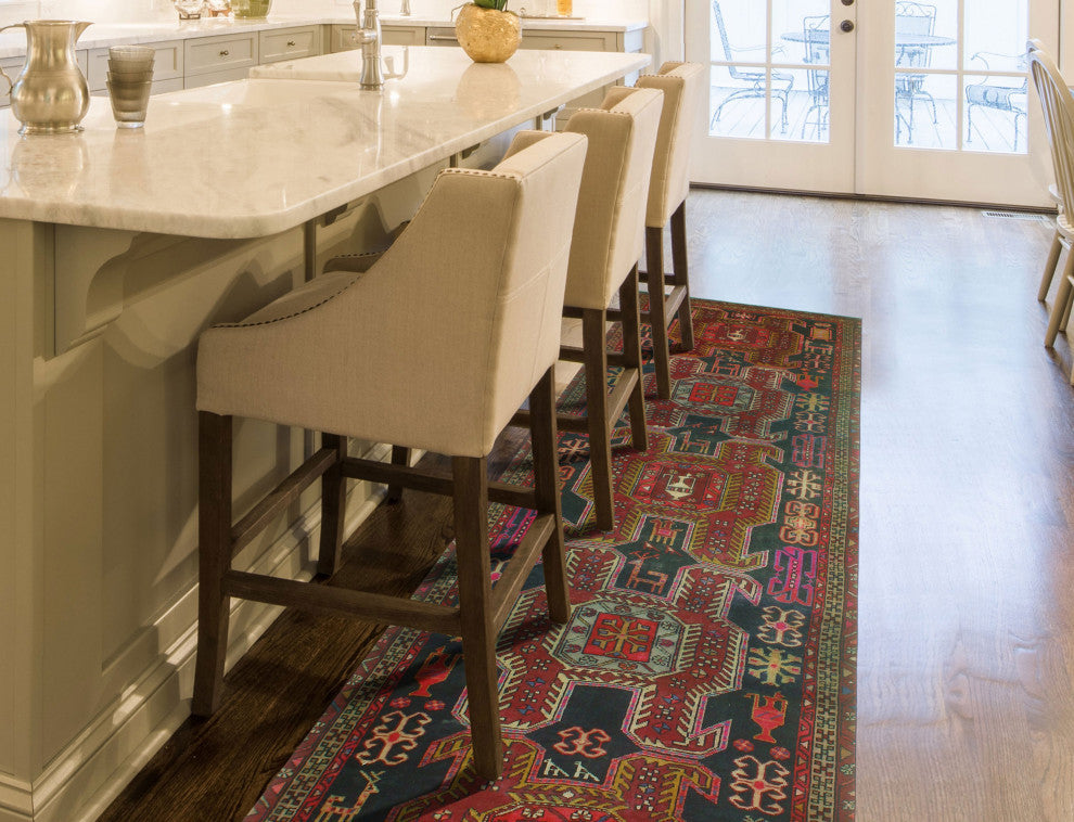 Fine Vintage Distressed Diano Charcoal/Burgundy Runner, 3'7x10'6