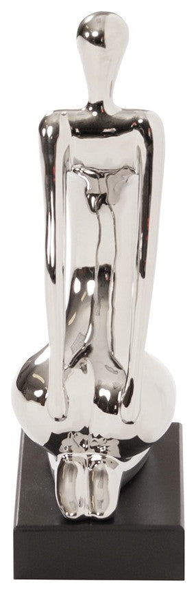Modern Silver and Black Ustrasana Yoga Sculpture