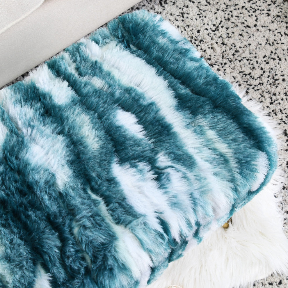 Soft Faux Fur Ottoman Fuzzy Entryway Bench Seat, Deep Teal, 19"x13"x17"