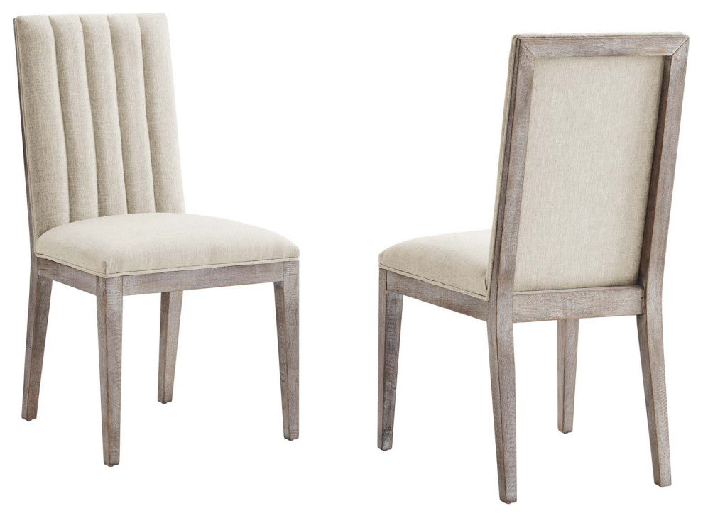 Maisonette French Vintage Tufted Fabric Dining Side Chairs Set of 2 - Beige