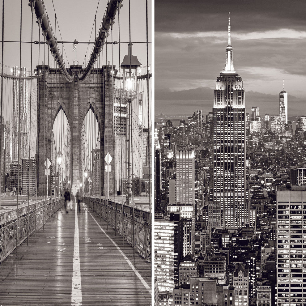 6' Tall Double Sided Black and White New York Bridge Canvas Room Divider