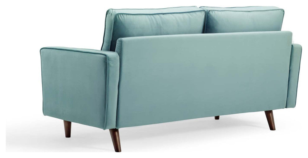 Loveseat Sofa, Velvet, Blue, Modern, Living Lounge Room Hotel Lobby Hospitality