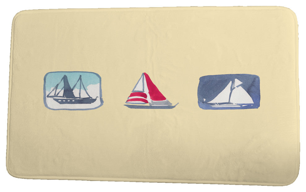 Nantucket Boat Trio Geometric Print Bath Mat, Yellow, 17"x24"
