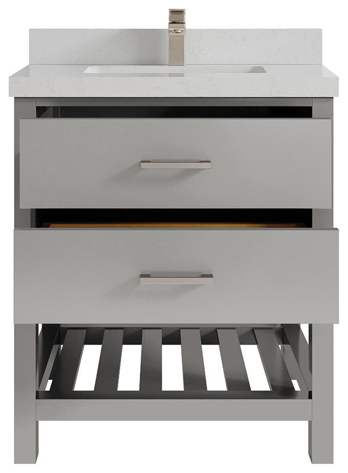 Parker 30 Single Sink Bath Vanity in Elephant Skin Gray  2" Carrara Quartz
