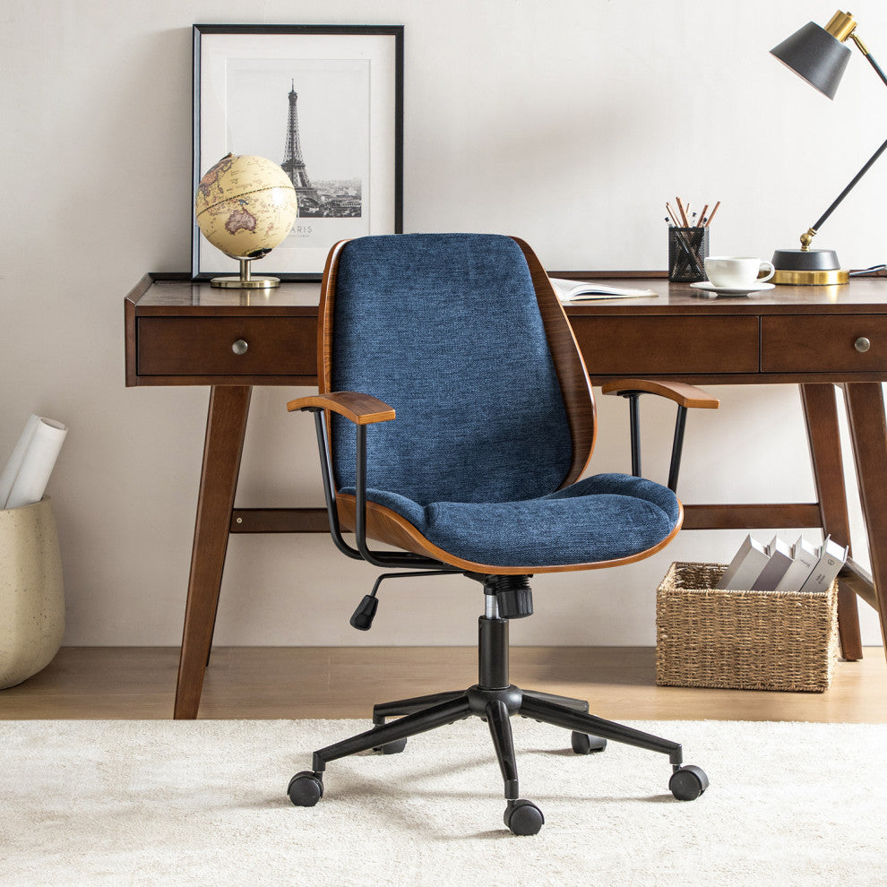 Modern Style Office Chair With Solid Wooden Frame, Navy