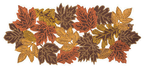 Autumn Leaves  Embroidered Cutwork 16 by 36-Inch Table Runner,  Brown