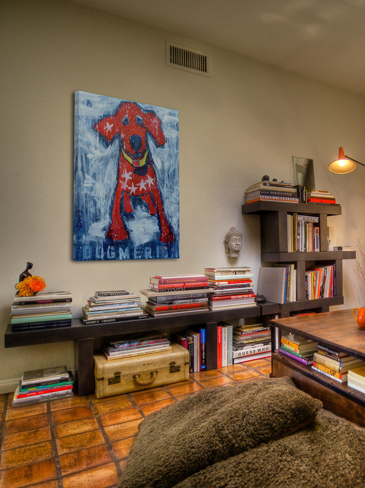 "Red Star Puppy" Painting Print on Wrapped Canvas, 12"x18"
