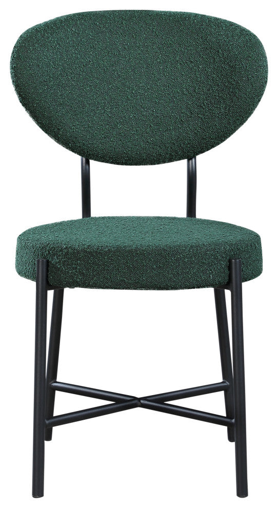Allure Boucle Fabric Upholstered Dining Chair Set of 2, Green