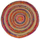 Isla Round Boho Braided Rag and Jute Multi/Natural 6' Round Area Rug