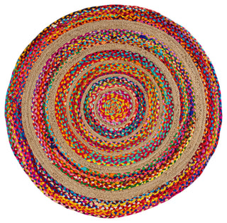 Isla Round Boho Braided Rag and Jute Multi/Natural 6' Round Area Rug