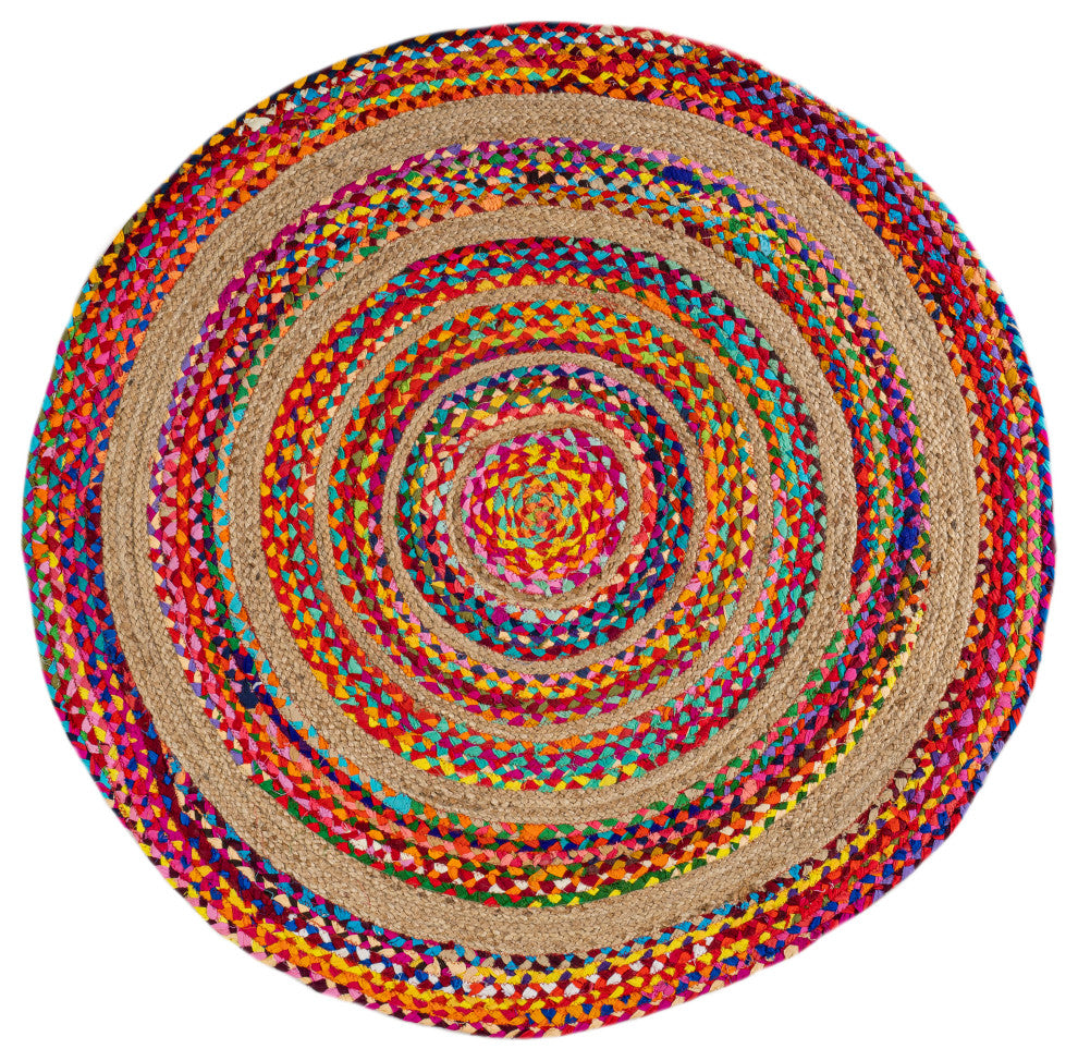 Isla Round Boho Braided Rag and Jute Multi/Natural 6' Round Area Rug