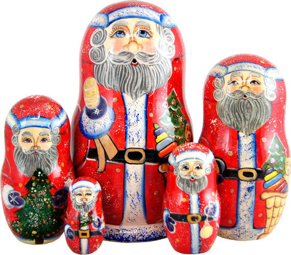 Russian 5 Piece Bell Ring Santa Nested Doll Set