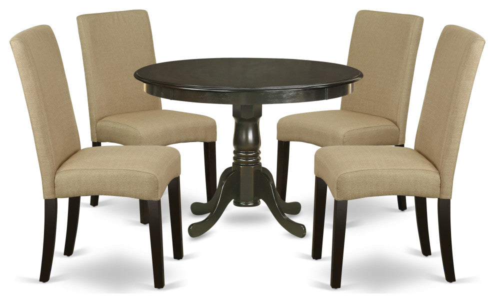 5-Piece Round 42" Table and 4-Parson Chair, Brown Color
