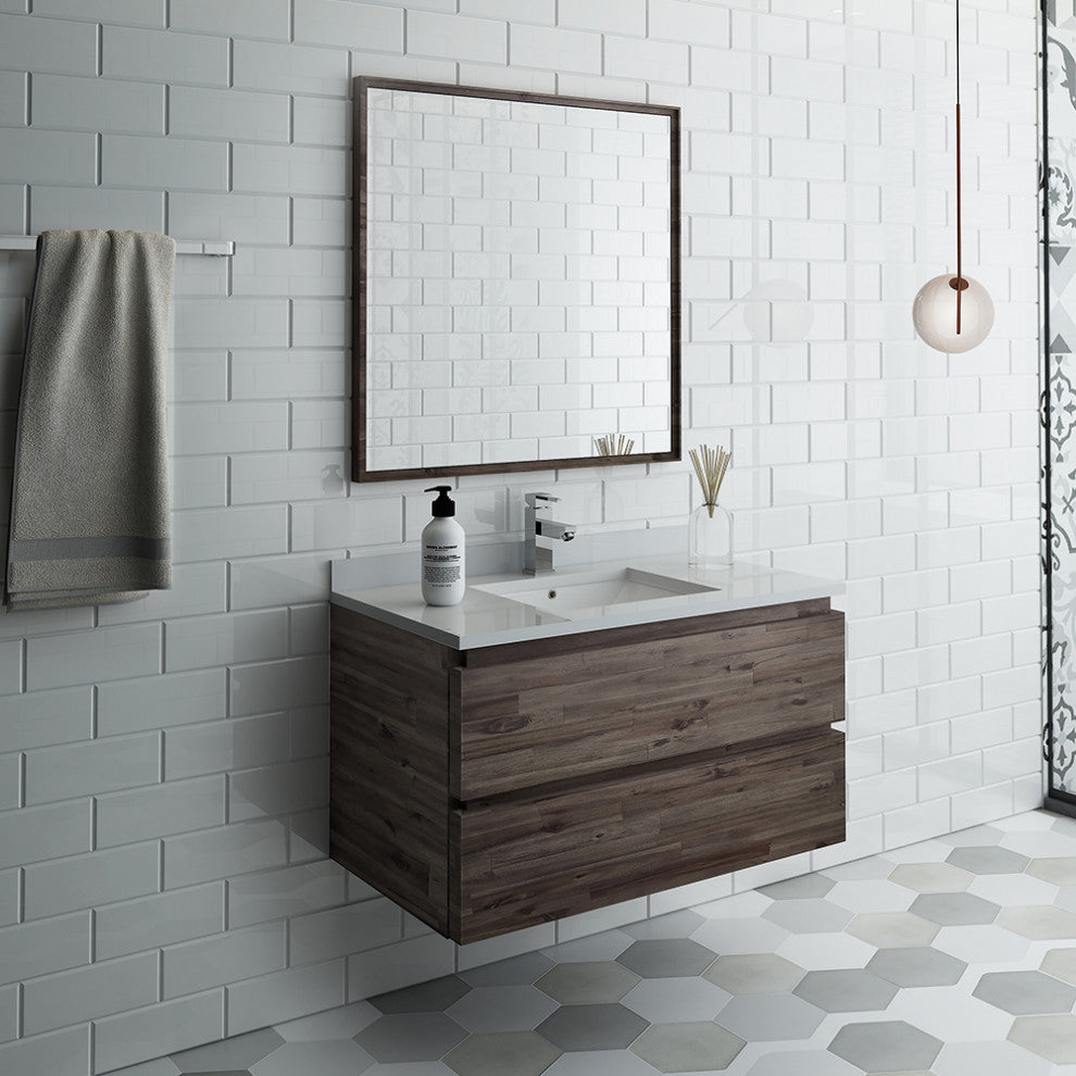 Formosa Wall Hung Modern Bathroom Vanity With Mirror, 36"