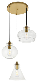 Destry 3 Light Pendant, Brass And Clear