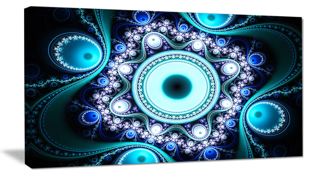 Turquoise Fractal Pattern with Circles, Abstract Canvas Art Print, 32x16