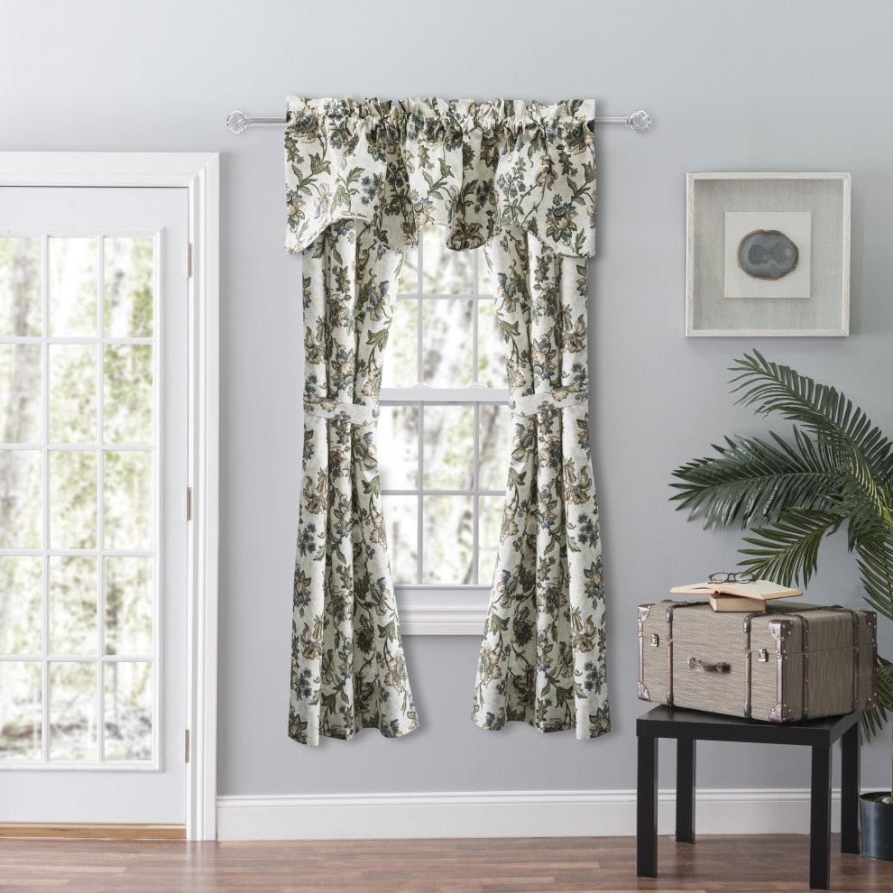 Madison Floral 58"x15" Lined Scallop Valance, Blue
