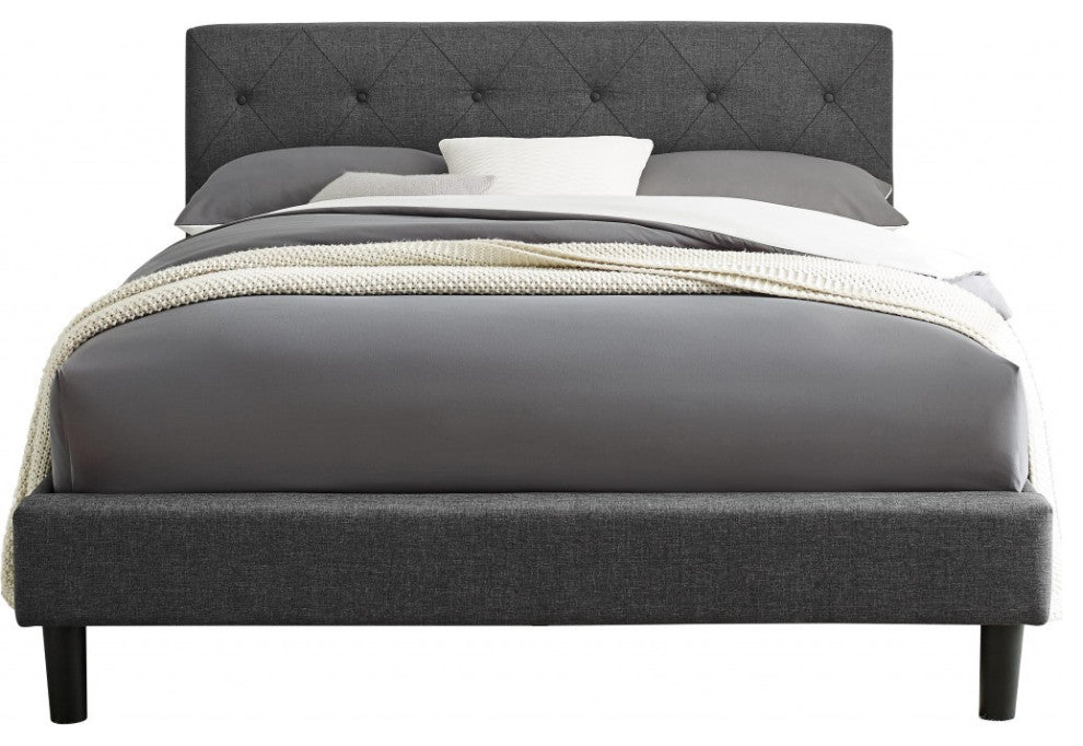 Grey Platform King Bed With Two Nightstands
