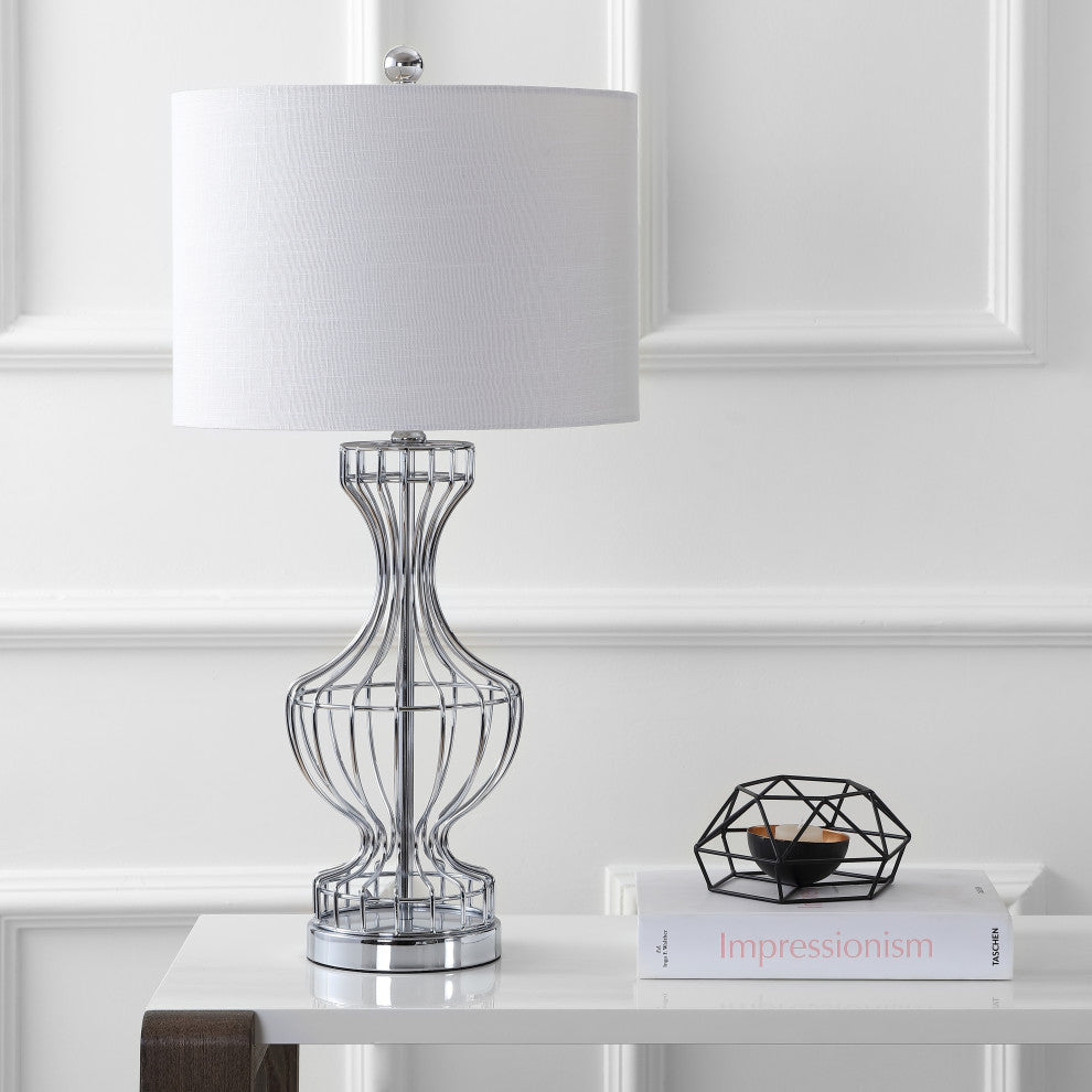 Honore 28" Metal Wire Frame Table Lamp, Chrome