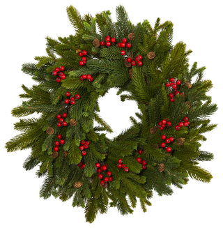 22" Pine, Pinecone and Berry Artificial Wreath