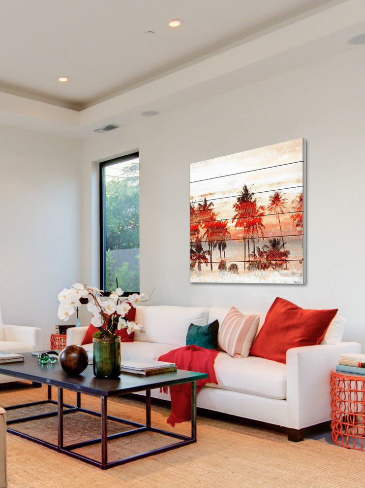 "Red Night" Print on White Wood, 32"x32"