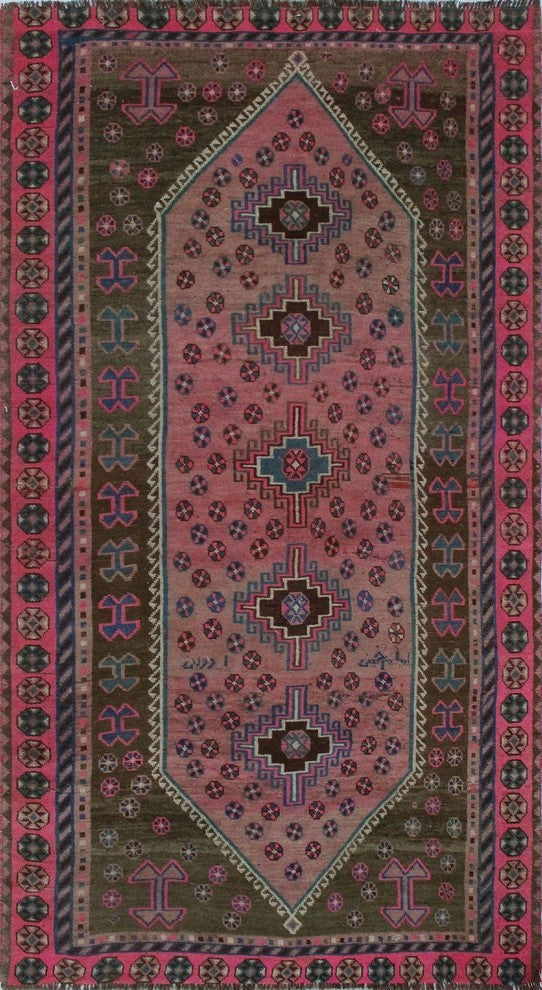Semi-Antique Sherazi Mehrnoosh Pink and Blue Runner, 5'2x8'7