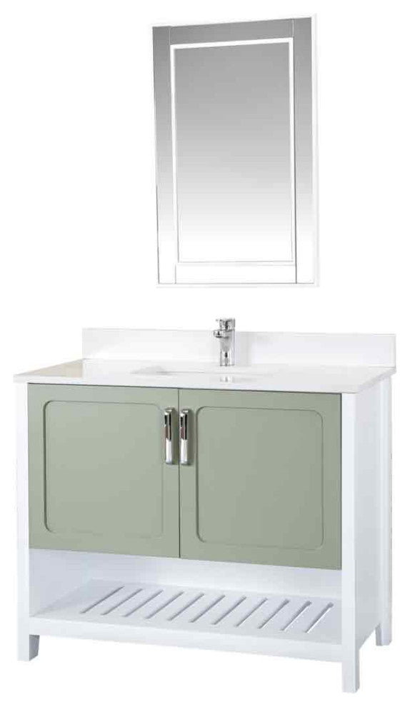 Florin Collection 42" Bathroom Vanity With Sink, Mirror, Countertop, Green