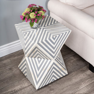 Anais Bone Inlay End Table, Grey Geometric