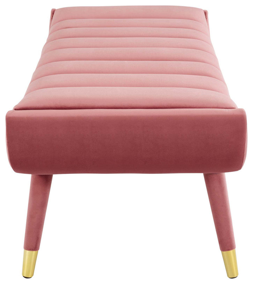Modern Designer Lounge Club Lobby Accent Chair Bench, Velvet Fabric, Pink