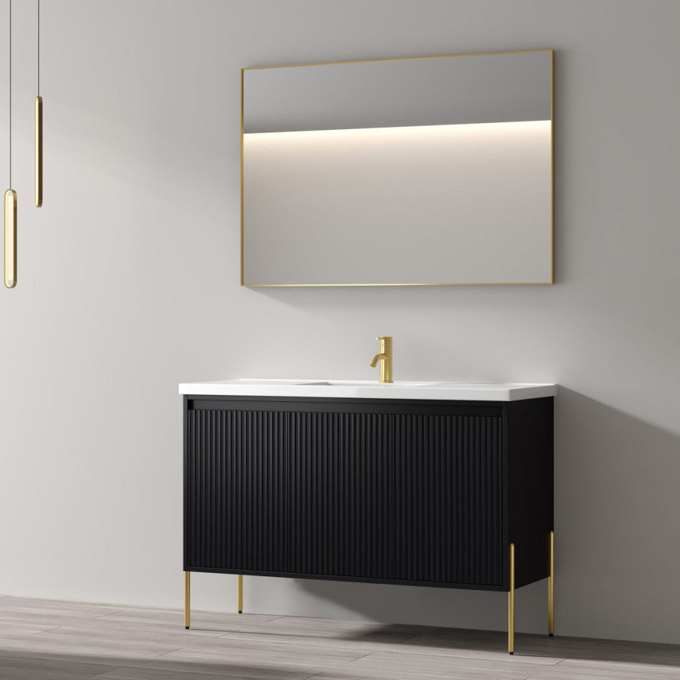 Flutie 48" Bathroom Vanity Set, Charcoal, Single Ceramic White Sink